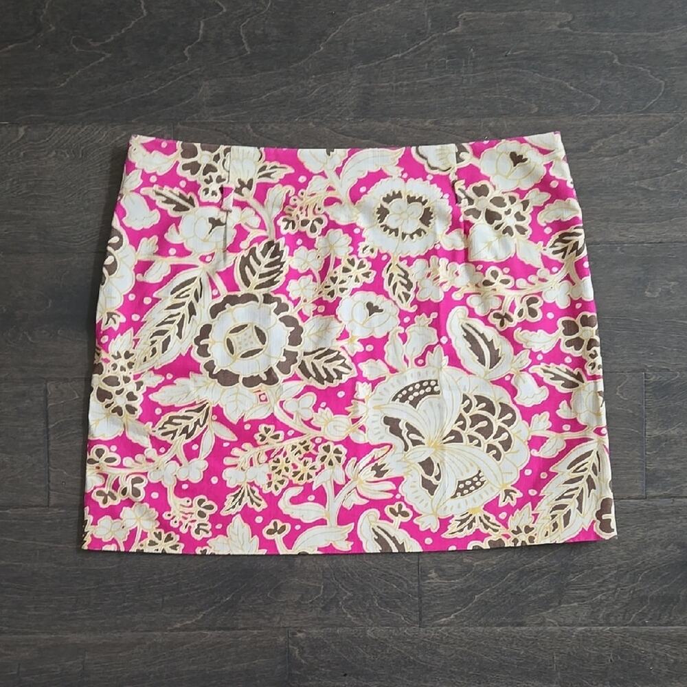J.Crew 100% Cotton Palace Floral Mini Skirt Size 8 Magenta Pink Cream